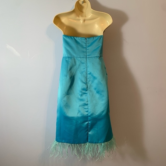Camilyn Beth the Sheila strapless babydoll mini dress feather trim pool blue 16 - Picture 3 of 7